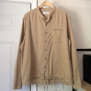 YMC you must create London tan men's long sleeve cotton button up shirt